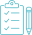 Icône minimaliste d'un presse-papiers avec une checklist de trois éléments tous cochés, accompagné d'un crayon à droite, symbolisant l'accomplissement et la planification de tâches.